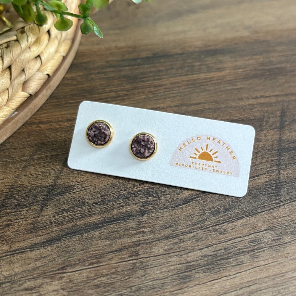 🆕 Druzy Rose Mauve on Gold Stud 10 MM
